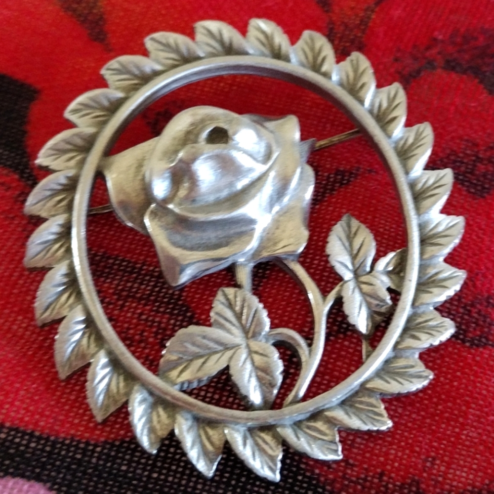 LCD Signed Pewter Rose Brooch